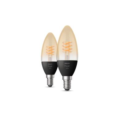 Product of Pack of 2u E14 Filament LED Bulb PHILIPS Hue White 4.5W B35 300 lm 