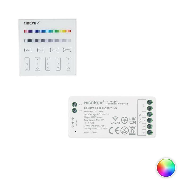 Product of MiBoxer 12/24V DC RGBW LED Dimmer Controller + Wall Mounted 4 Zone RF Remote