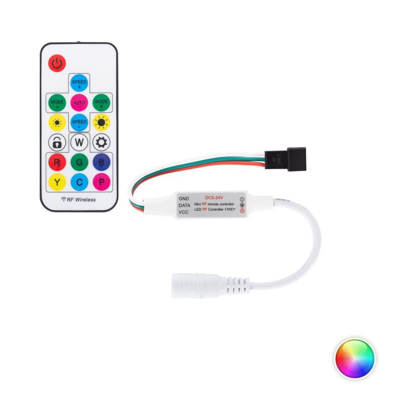 Produkt od Mini Přijímač Stmívač Digitálního LED Pásku RGBIC SPI 5-24V DC s RF Dálkovým Ovladačem