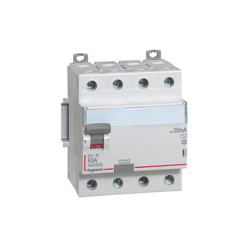 Produit de Interrupteur Différentiel DX³ Industriel 4P-30mA 10kA Class AC 63A LEGRAND 411662