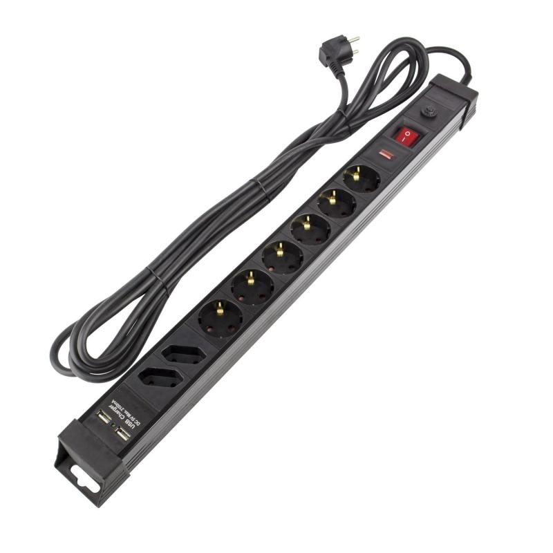 Produkt von Steckerleiste 6 Schuko Steckdosen Typ F mit Überspannungsschutz + 2 Stecker Typ C + 2xUSB 5m