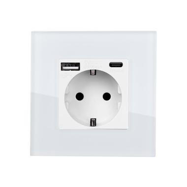 Product van Schuko Contactdoos met 2 USB Poorten type  F met Glazen Frame Modern