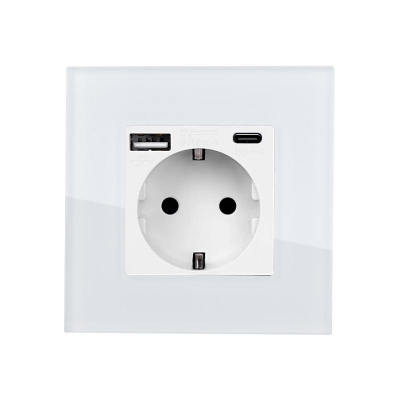 Produkt von Schuko-Anschluss mit USB Typ-F mit Glasrahmen Modern