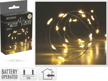 4m Warm White Wire LED Garland Battery Operated