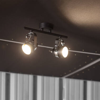 Product van Plafondlamp  Verstelbaar Aluminium  2 Spots Zwart Sinner 