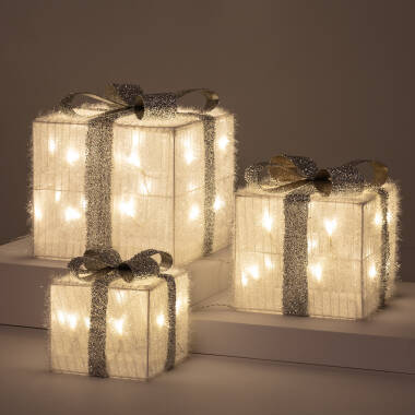 Product van Pack of 3  Kerst Cadeaudozen met LED Strik 