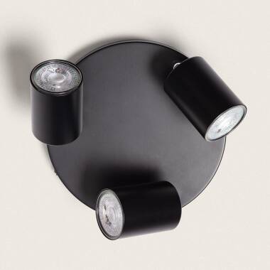 Product van Plafondlamp Verstelbaar  Rond Metaal Albus Zwart met 3 Spots  