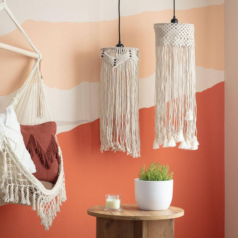 Product of Macramé Hupa Fringed Cotton Pendant Lamp 