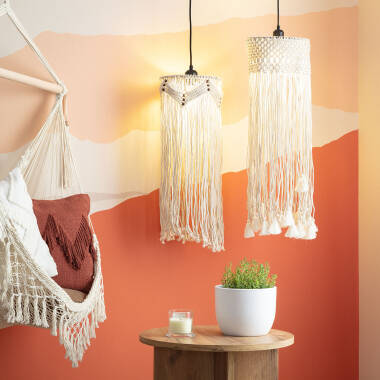 Product of Macramé Hupa Fringed Cotton Pendant Lamp 