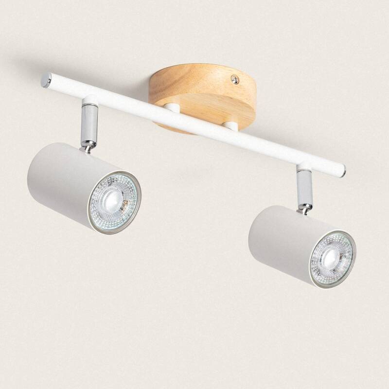 Product van Plafond Lamp Verstelbaar Albus Hout en Metaal 2 Spots 