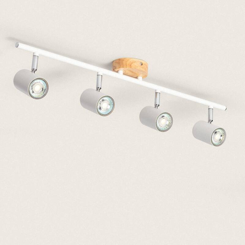 Product of Albus 4 Spotlights Wood and Metal Adjustable Ceiling Lamp