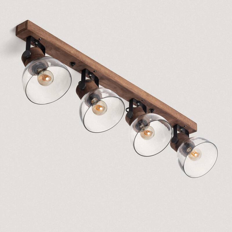 Product of Dallas 4 Spotlight Wood & Glass Ceiling Lamp ILUZZIA