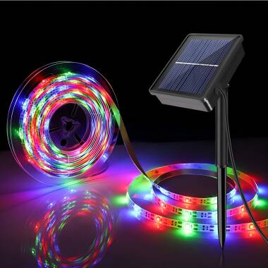 Ruban LED Extérieur Solaire RGB 3V DC 30LED/m 5m IP65 Largeur 8mm coupe tous les 3cms