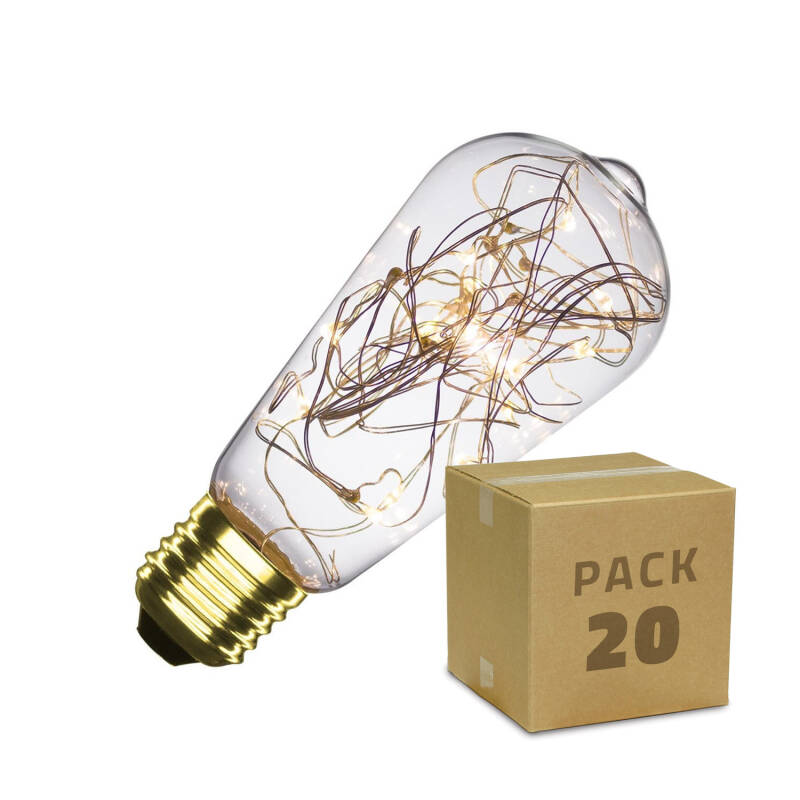 Product of Pack of 20u E27 Filament LED Bulb 1W ST58 Lemon Warm White