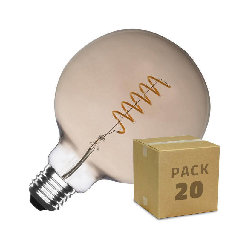 Produit de [NO ACTIVAR] Boîte de 20 Ampoules LED Dimmable E27 Filament Spirale Smoke Suprême G125 4W Blanc Chaud