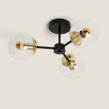 Lampada da Soffitto in Metallo e Vetro Wassily Gold 3 luci