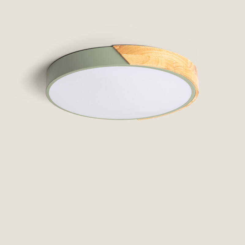 Product van Plafondlamp LED 24 W Rond Hout Ø418mm CCT Selecteerbaar Semi-Dari