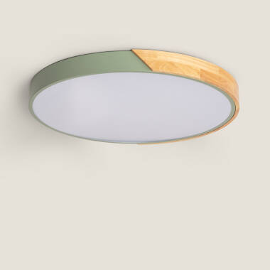 Plafonnier LED Rond Bois 36W CCT Sélectionnable Semi-Dari Ø500 mm