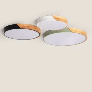 Plafonnier LED Rond Bois 18W CCT Sélectionnable Semi-Dari Ø320 mm