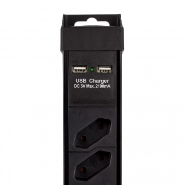 Product van 5m stekkerdoos met 8 stopcontacten  + beveiliging + 2x USB poorten 