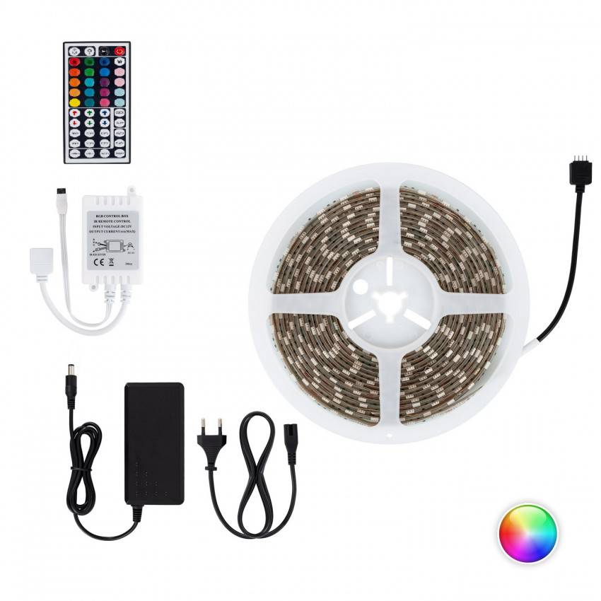 Product van LED Strip Kit 12V RGB 70W 60LED/m 5m IP65 met afstandbediening en voeding