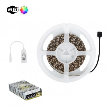 Product LED Strip Kit 24V DC 60LED/m 5m  WiFi RGB IP20 Breedte 10mm met Voeding en Controller in te korten om de 5cm