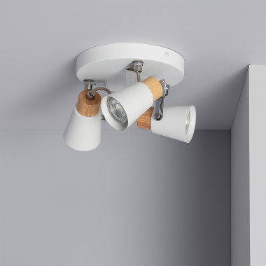 Lampada da Soffitto Circolare Orientabile in Metallo e Legno 3 Faretti Mara  - Ledkia