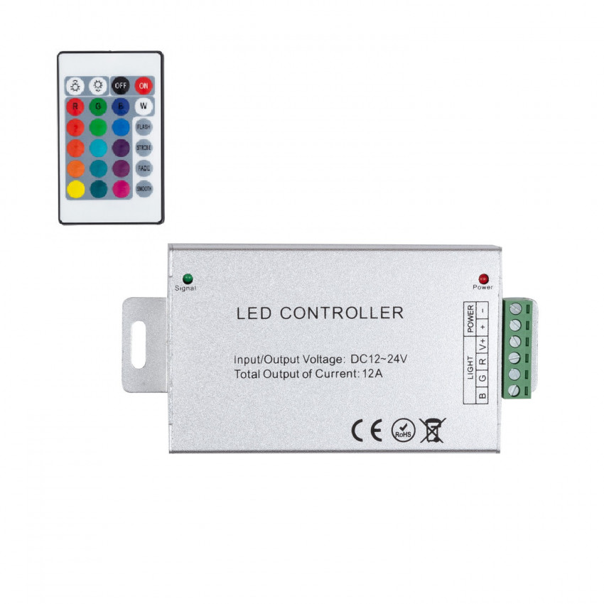 Product of 12/24V RGB LED Strip Controller + IR Remote Control Dimmer with 24 Buttons