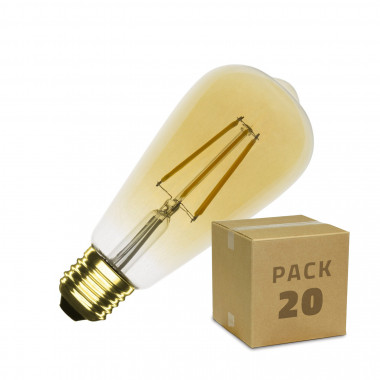 Box da 20 Lampadine LED E27 Regolabile Filamento 5.5W ST64 Gold Reflect Big Lemon Bianco Naturale