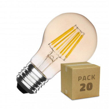 Box of 20 6W A60 E27 Dimmable Gold Classic Filament LED Bulbs Cool White 4000-4500K