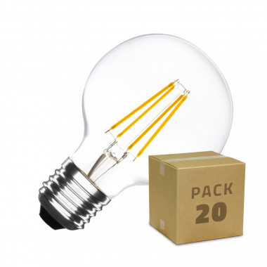 Boîte de 20 Ampoules LED E27 Dimmable Filament Globe G80 6W Blanc Chaud