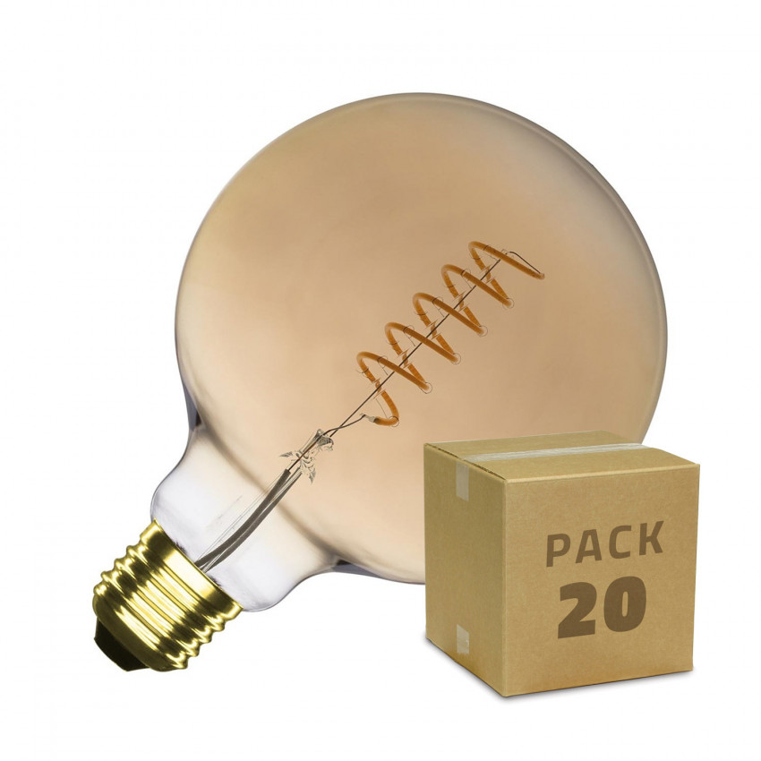 Product van Doos met 20St LED Lampen E27 Dimbare Spiraal Filament Goud Supreme G125 4W Warm Wit