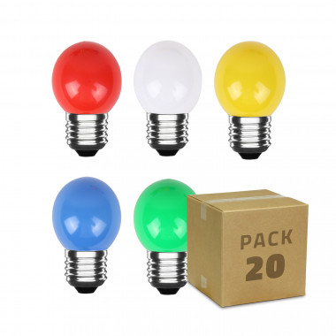 Pack 20st LED Lampen E27 G45 3W 5 Kleuren