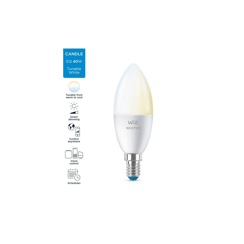 Product of Pack of 4.9W E14 C37 Smart WiFi + Bluetooth WIZ CCT Dimmable LED Bulbs (2 un)