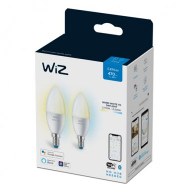 Prodotto da Pack 2 Lampadine LED Smart Wi-Fi + Bluetooth E14 C37 CCT RegolabileWIZ 4.9W  