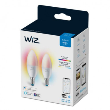 Product van Pack 2st Slimme LED Lampen  E14 4.9W 470 lm C37 WiFi  + Bluetoot  Dimbaar WIZ 