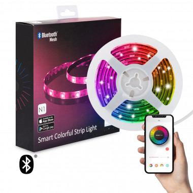 Striscia LED Multicolore Controllo Smartphone Bluetooth 30 LED/m 2m con Alimentazione Taglio ogni 10cm