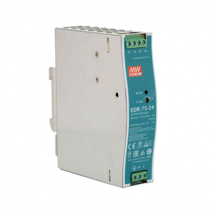 Product van Voeding voor 24V DC 75W 3.2A DIN Rail MEAN WELL EDR-75-24