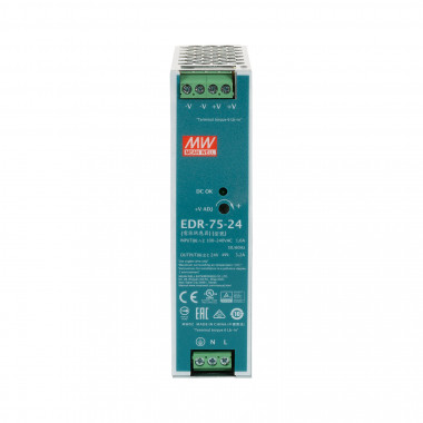 Product van Voeding voor 24V DC 75W 3.2A DIN Rail MEAN WELL EDR-75-24