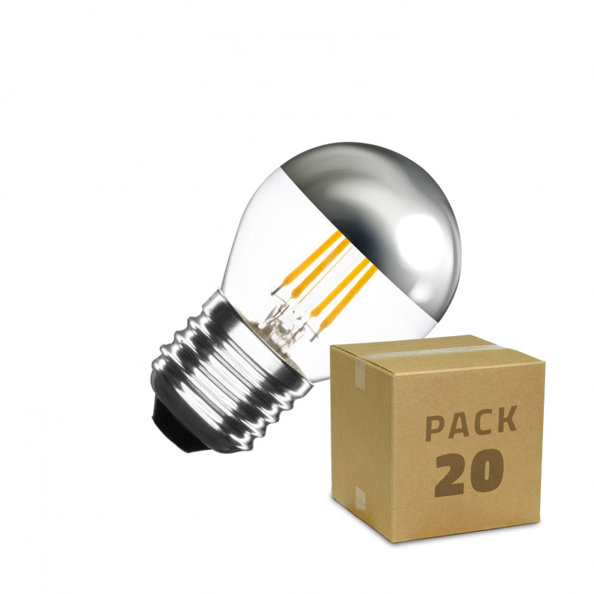 Produkt von Box mit 20 dimmbaren E27 LED-Leuchten Filament Chrom Reflect Small Classic G45 3.5W Warmweiß