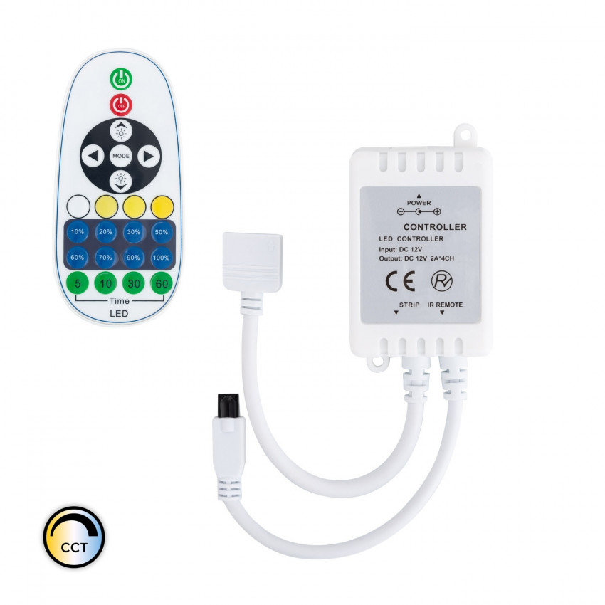 Product of 12V DC LED Strip Controller with Selectable CCT + IR Remote control Dimmer with 23 Buttons 