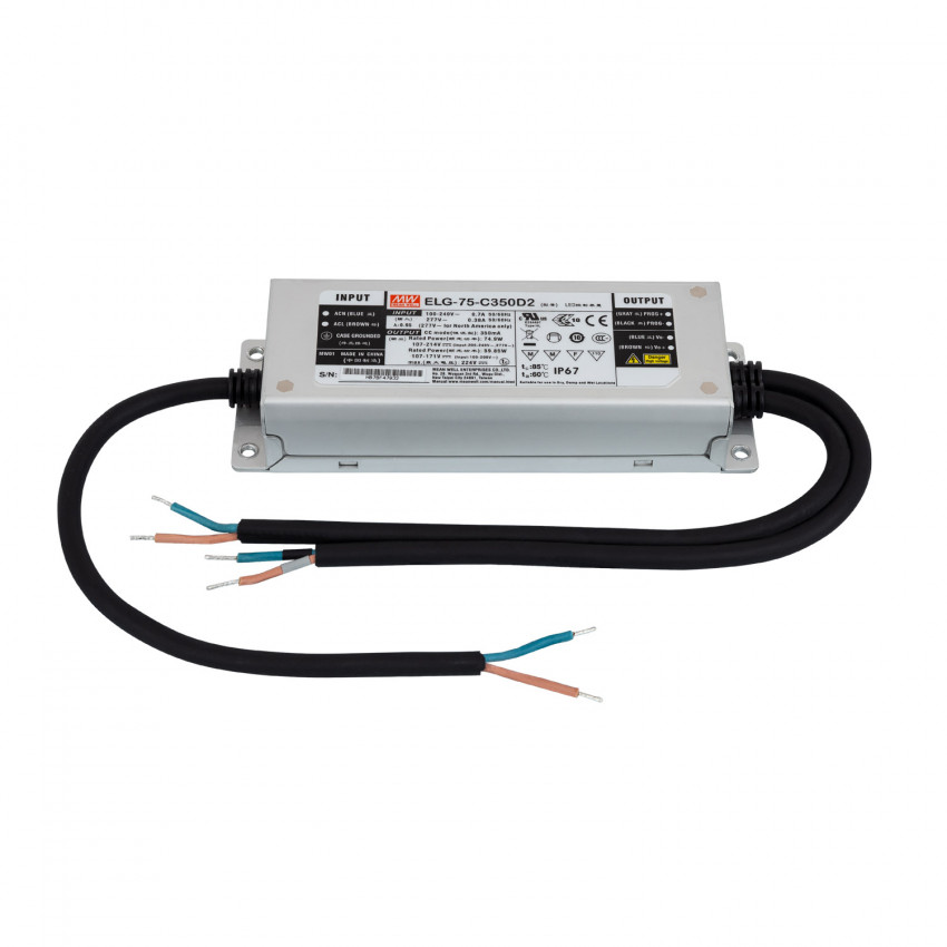 Product of 75W 107-214V DC ELG-75-C350-D2 IP67 MEAN WELL Programable Dimmable Driver