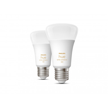 Pack of 2 6W E27 A60 570 lm Smart LED Bulb PHILIPS Hue White Ambiance