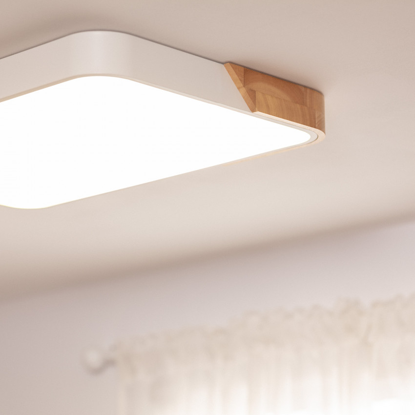 Product van Plafondlamp LED 30W  Rechthoekige Hout en Metaal 625x425 mm Semi-Dari 30W CCT Selecteerbaar