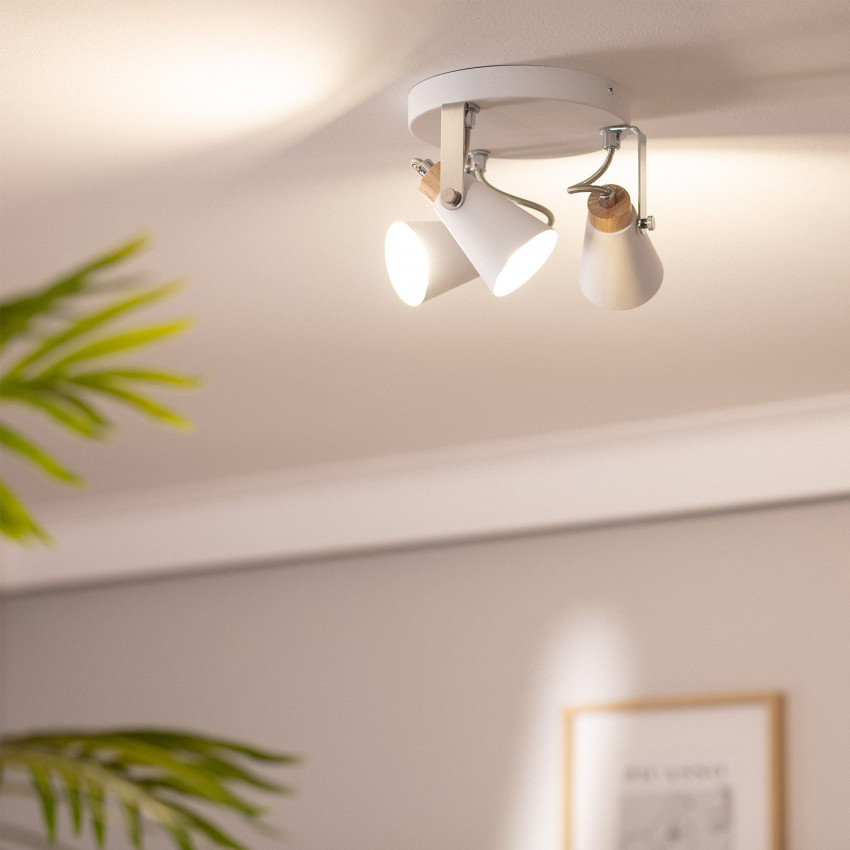 Product of Mara Round Adjustable Metal & Wood 3 Spotlight Ceiling Lamp