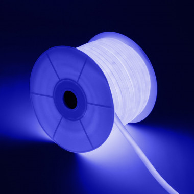 Bobine Néon LED Flexible 360º Rond Dimmable 220V AC 120LED/m IP67 Bleue 50 Mètres sur Mesure Coupe Tous les 100cm