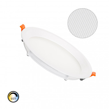Round Microprismatic Slim (UGR17) 16W Selectable CCT LIFUD LED Panel Ø150 mm Cut-Out