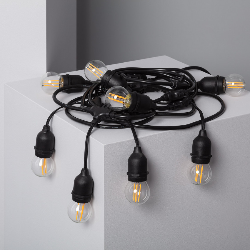 Produkt od Sada 5.5m Venkovních LED Světelných Girland - Řetězů v Černé + 8 LED Filamentních Žárovek E27 4W