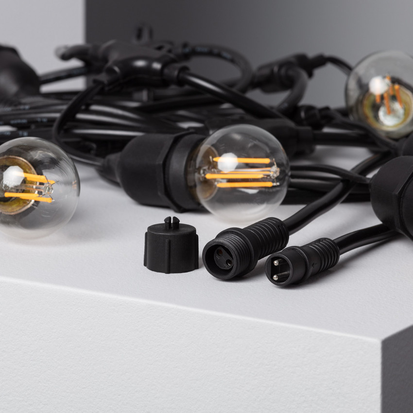 Product of Black Waterproof 5.5m LED String Lights + 8 x E27 4W Filament LED Bulbs