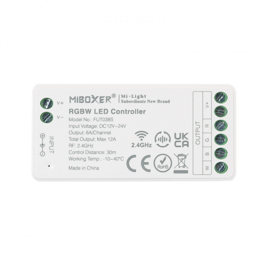 Product van Controller 12/24V DC RGBW + RF Afstandsbediening 8 Zones MiBoxer